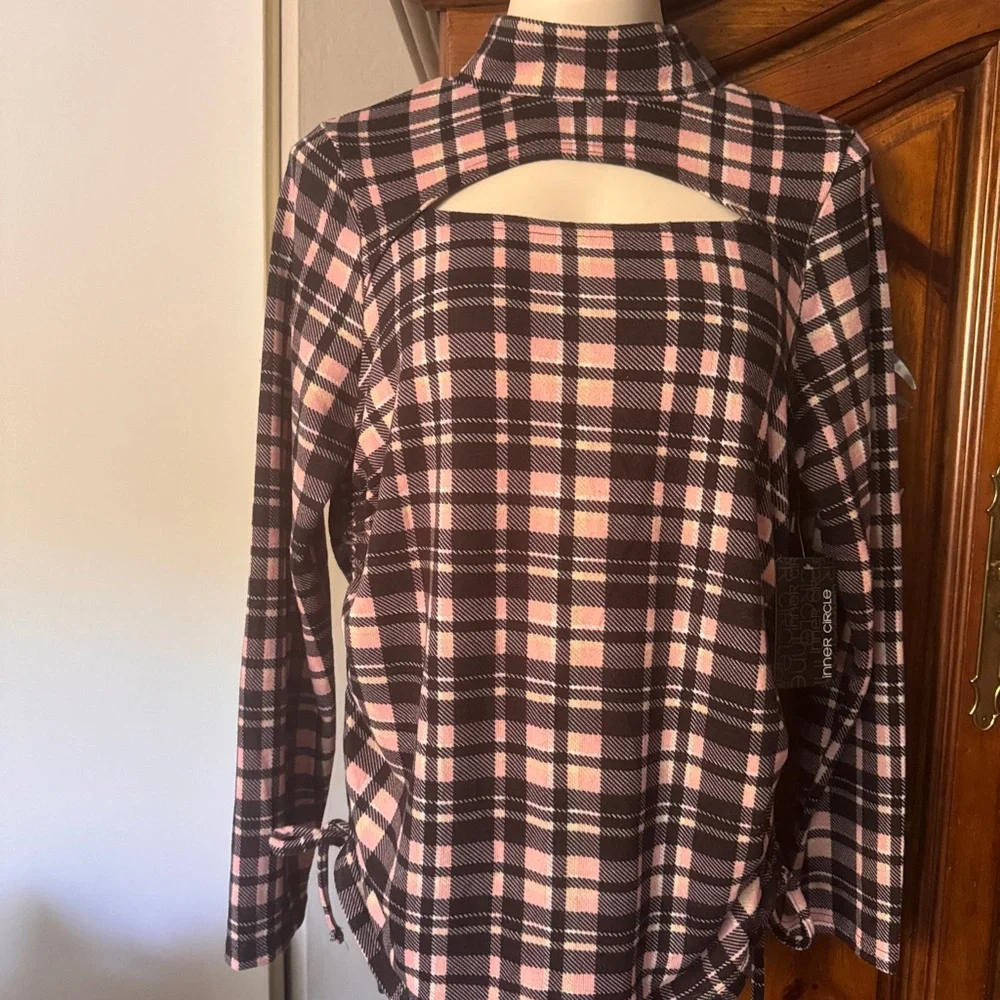 Plaid Pink and Black Women's Top - Picture 2 of 5